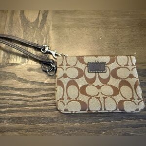 Coach Brown and Tan Canvas Wristlet